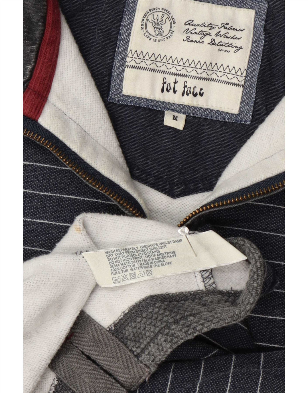 Fat Face Herren-Sweatshirt mit Reißverschluss am Hals, mittelgroß, marineblau, gestreift, Baumwolle