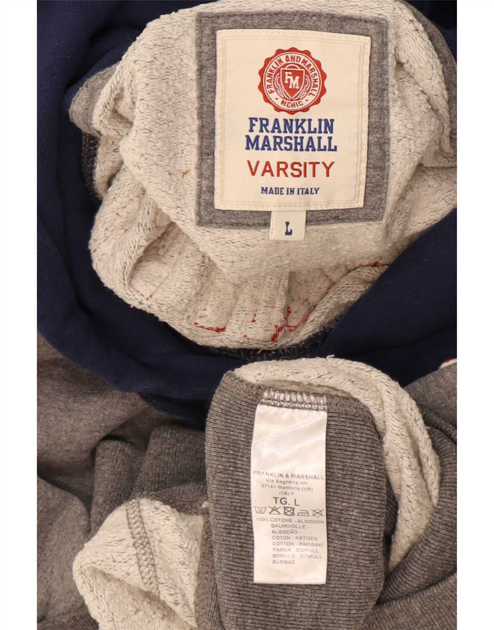 Franklin & Marshall Herren-Kapuzenpullover mit Grafik, groß, Grau, Farbblock