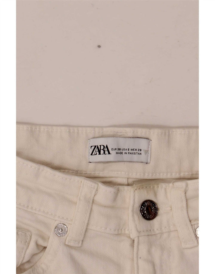 Zara Damen Crop Bootcut Jeans EU 38 Small W28 L24 Weiß