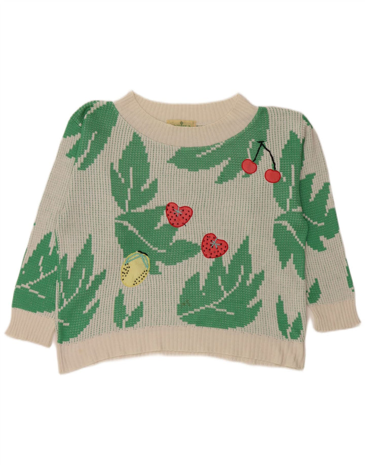 Vintage Damen Crop Boat Neck Pullover Pullover UK 10 Small Weiß Acryl