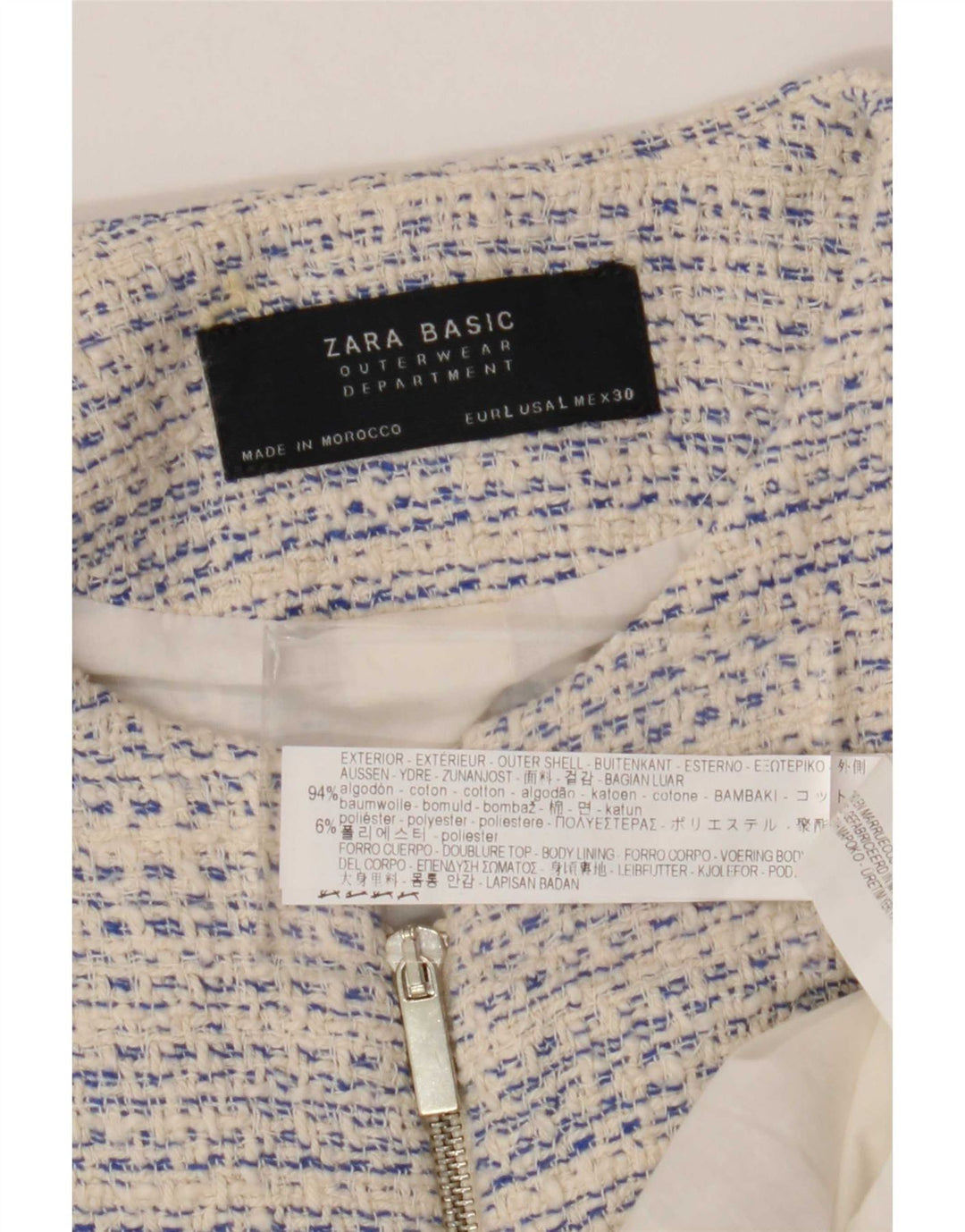 Zara Damen Longline Full Zip Blazer Jacke UK 14 Large Weiß meliert