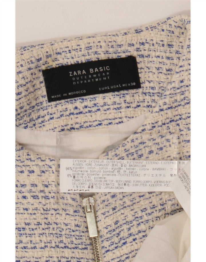 Zara Damen Longline Full Zip Blazer Jacke UK 14 Large Weiß meliert