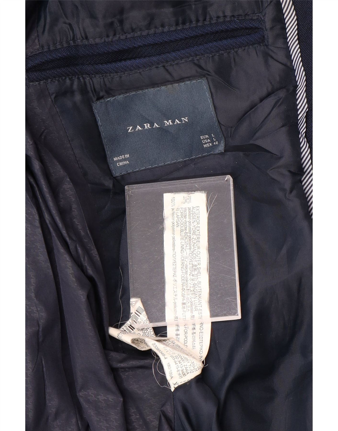 ZARA Herrenmantel UK 40 Large Marineblau Polyester