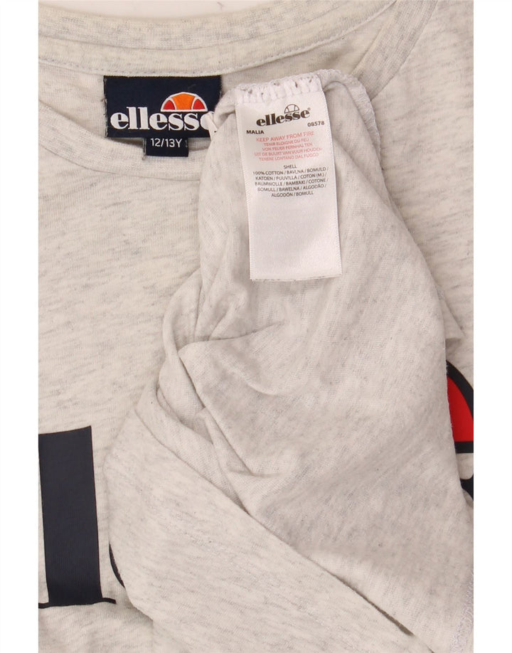 ELLESSE Grafik-T-Shirt-Oberteil für Mädchen, 12–13 Jahre, grau gesprenkelte Baumwolle