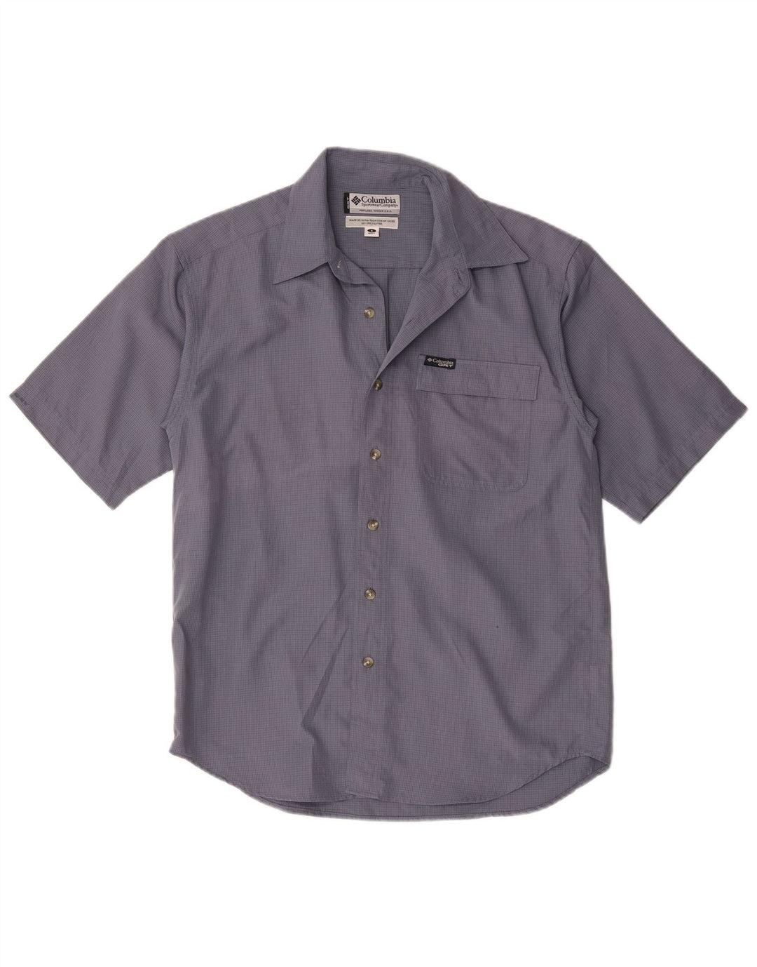 Columbia Herren-Kurzarmhemd, kleines blaues Gingham-Polyester