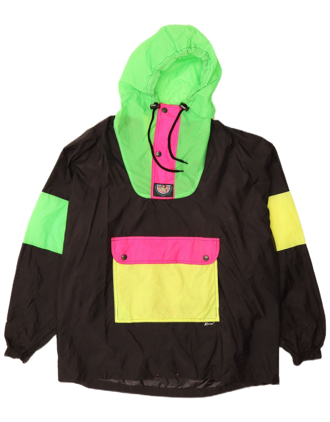 K-WAY Herren-Anorakjacke mit Kapuze, UK 40, Größe L, Schwarz, Colourblock-Polyamid