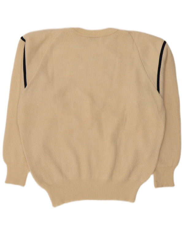 Vintage Damen Rundhalspullover Pullover UK 20 2XL Off White Gestreifte Wolle