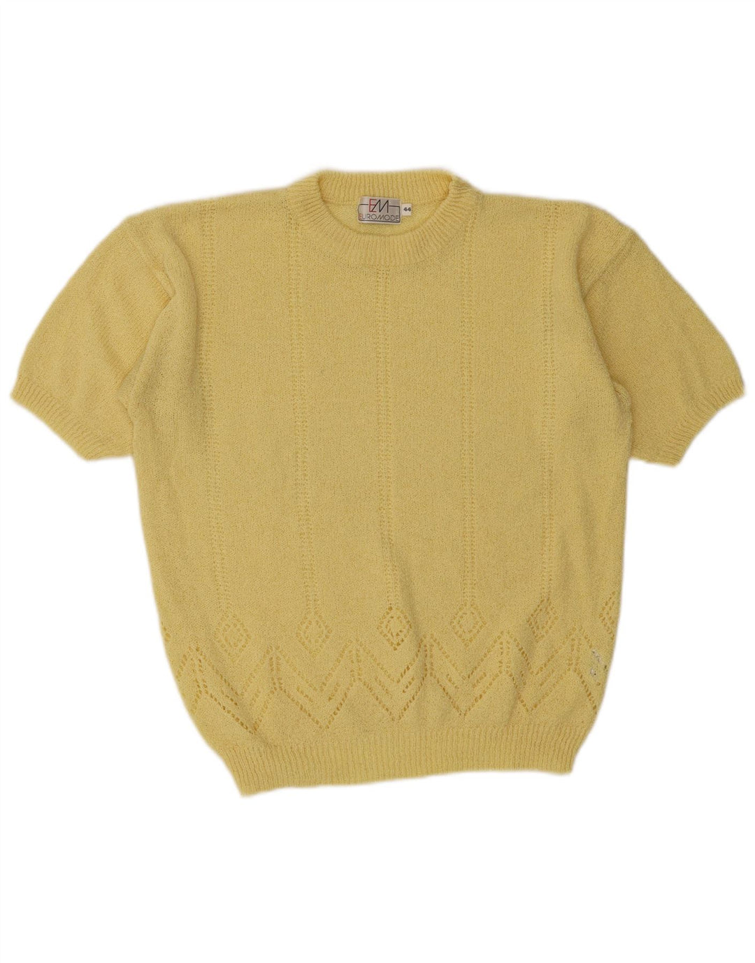 Euro Mode Damen-Pullover mit kurzen Ärmeln und Rundhalsausschnitt, Größe 44, Mittelgelb
