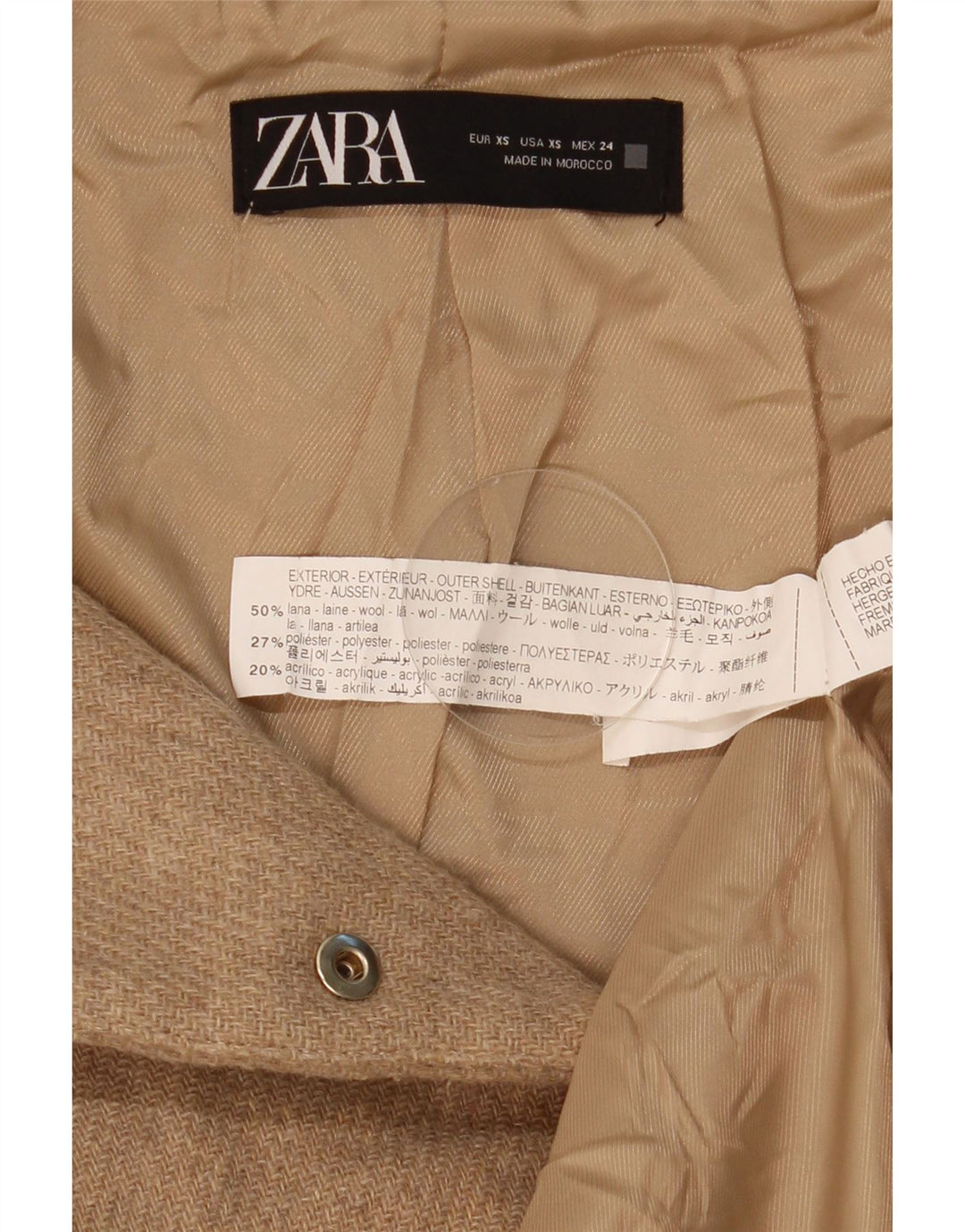 Zara Damen Bomberjacke mit Kapuze UK 6 XS Beige Wolle