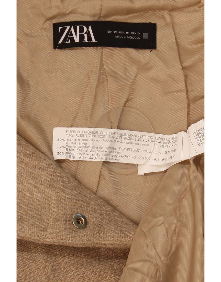Zara Damen Bomberjacke mit Kapuze UK 6 XS Beige Wolle