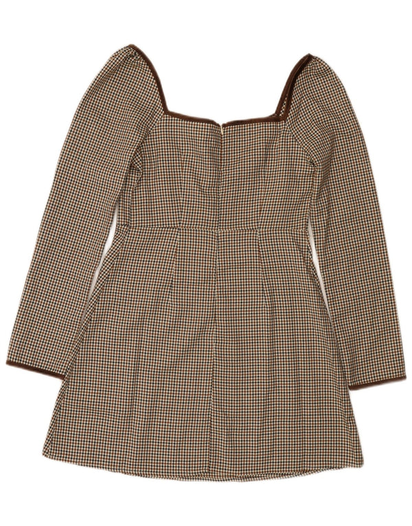 Schulterfreies A-Linien-Kleid für Damen von Cider, UK 12, Mittelbraun mit Hahnentrittmuster