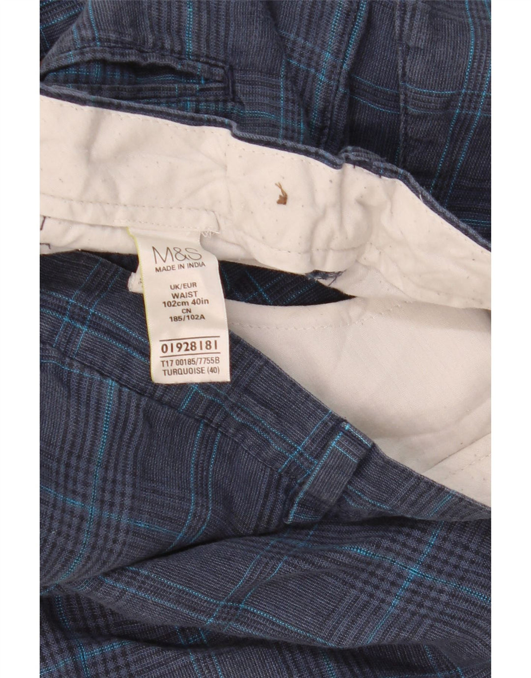 MARKS & SPENCER Herren Chinoshorts W40 XL Marineblau kariertes Leinen