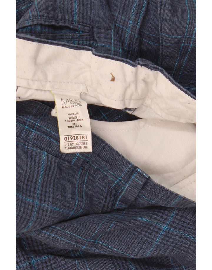 MARKS & SPENCER Herren Chinoshorts W40 XL Marineblau kariertes Leinen