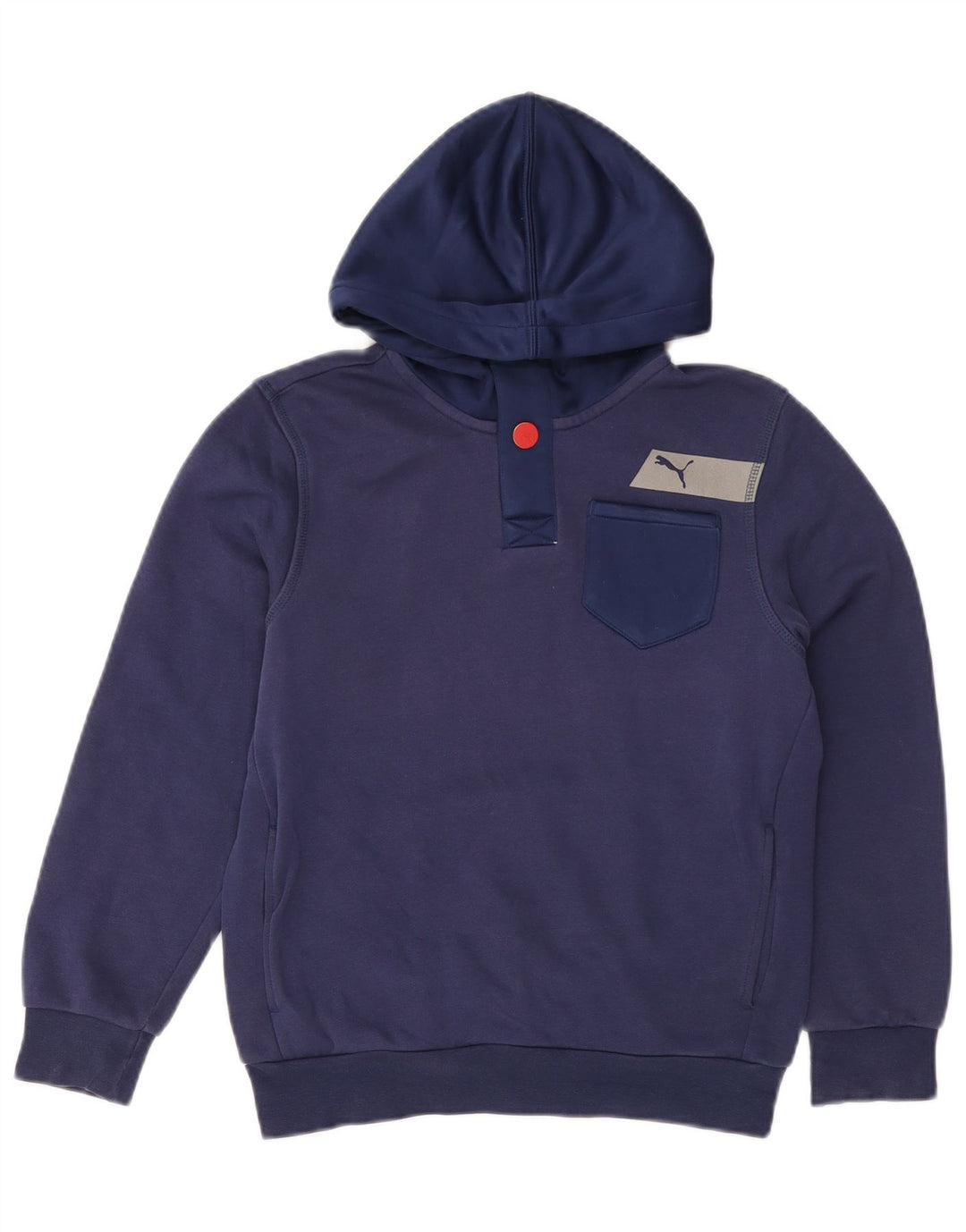 PUMA Jungen-Kapuzenpullover mit Knopfkragen, 11–12 Jahre, marineblaue Baumwolle