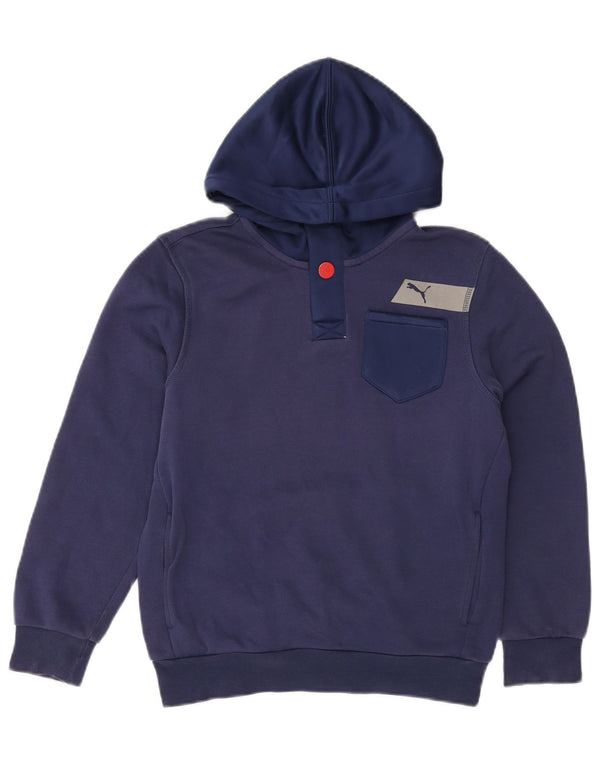 PUMA Jungen-Kapuzenpullover mit Knopfkragen, 11–12 Jahre, marineblaue Baumwolle