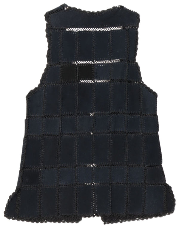 Vintage Damen Wildleder Gilet UK 16 Großes marineblaues Patchwork
