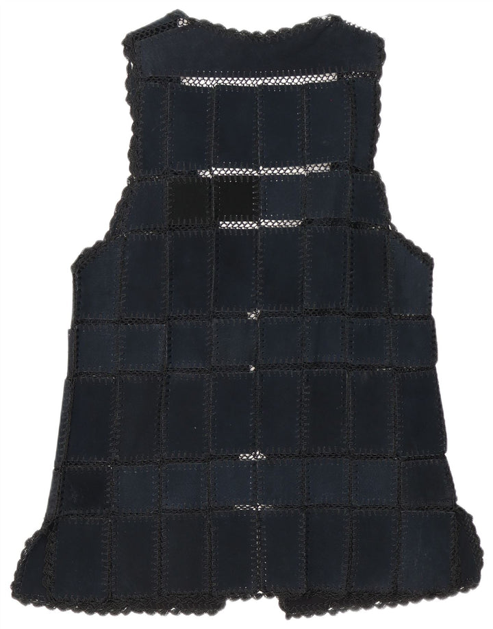 Vintage Damen Wildleder Gilet UK 16 Großes marineblaues Patchwork