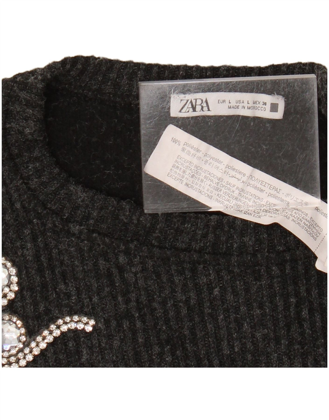 Zara Damen-Pullover, übergroß, mit Rundhalsausschnitt, Gr. 40, Größe L, Grau