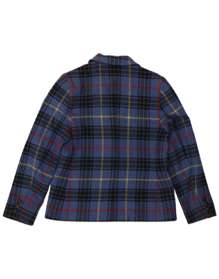 Les Copains Damen-Blazerjacke mit 2 Knöpfen, IT 44, mittelblau karierte Wolle