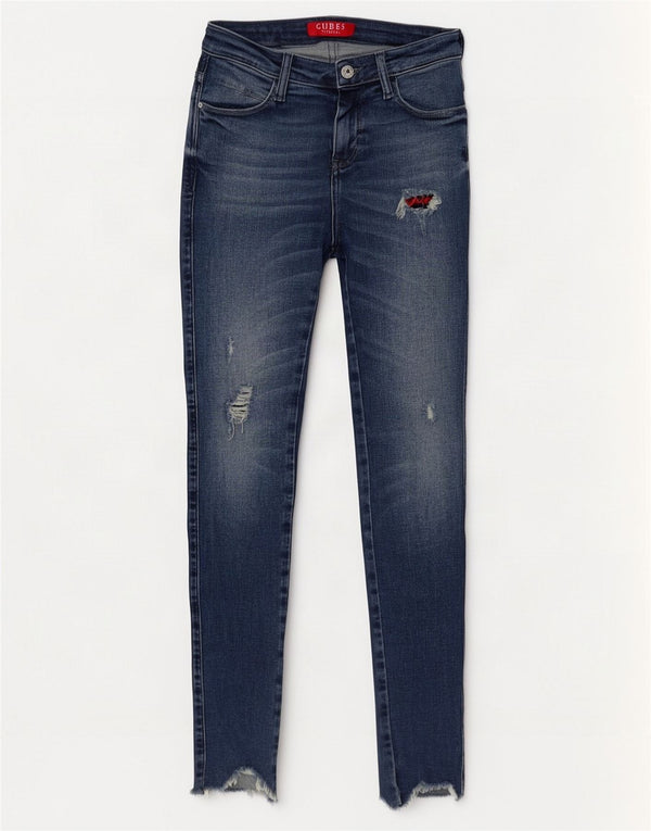 Guess Damen Distressed Skinny Jeans W24 L30 Blaue Baumwolle