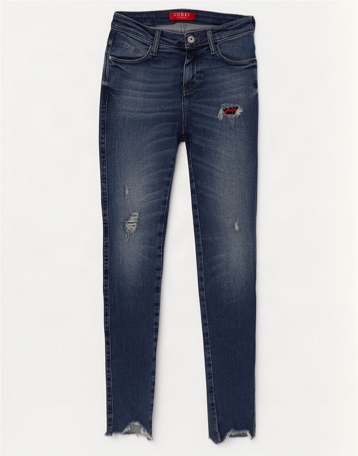 Guess Damen Distressed Skinny Jeans W24 L30 Blaue Baumwolle
