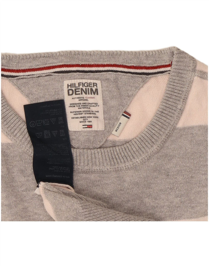 Tommy Hilfiger Herren-Pullover mit Rundhalsausschnitt, mittelgrau, gestreift, Baumwolle
