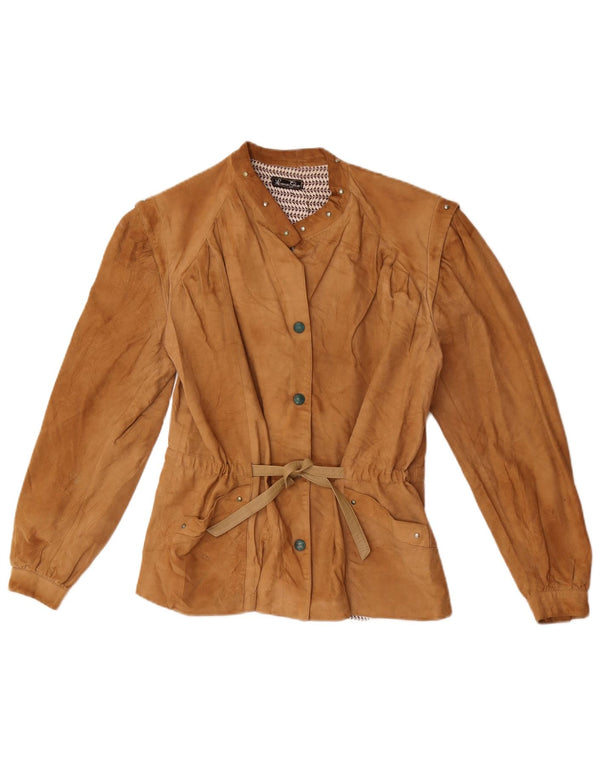Vintage Damen Wildleder Bomberjacke IT 42 Medium Beige Leder