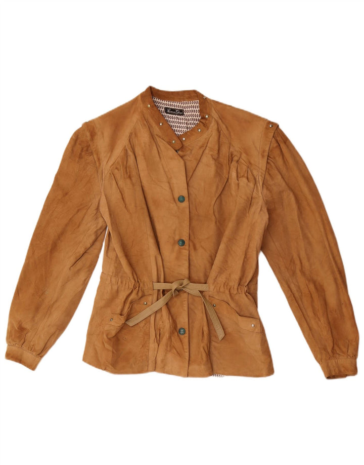Vintage Damen Wildleder Bomberjacke IT 42 Medium Beige Leder
