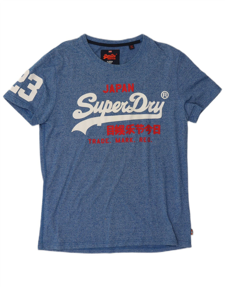 Superdry Herren Grafik-T-Shirt-Oberteil XL aus blau gefleckter Baumwolle