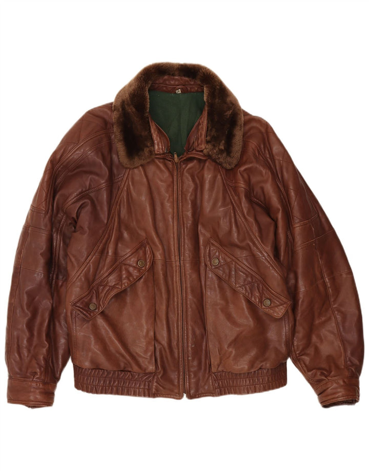 Vintage Herren Lederjacke IT 54 2XL Braun
