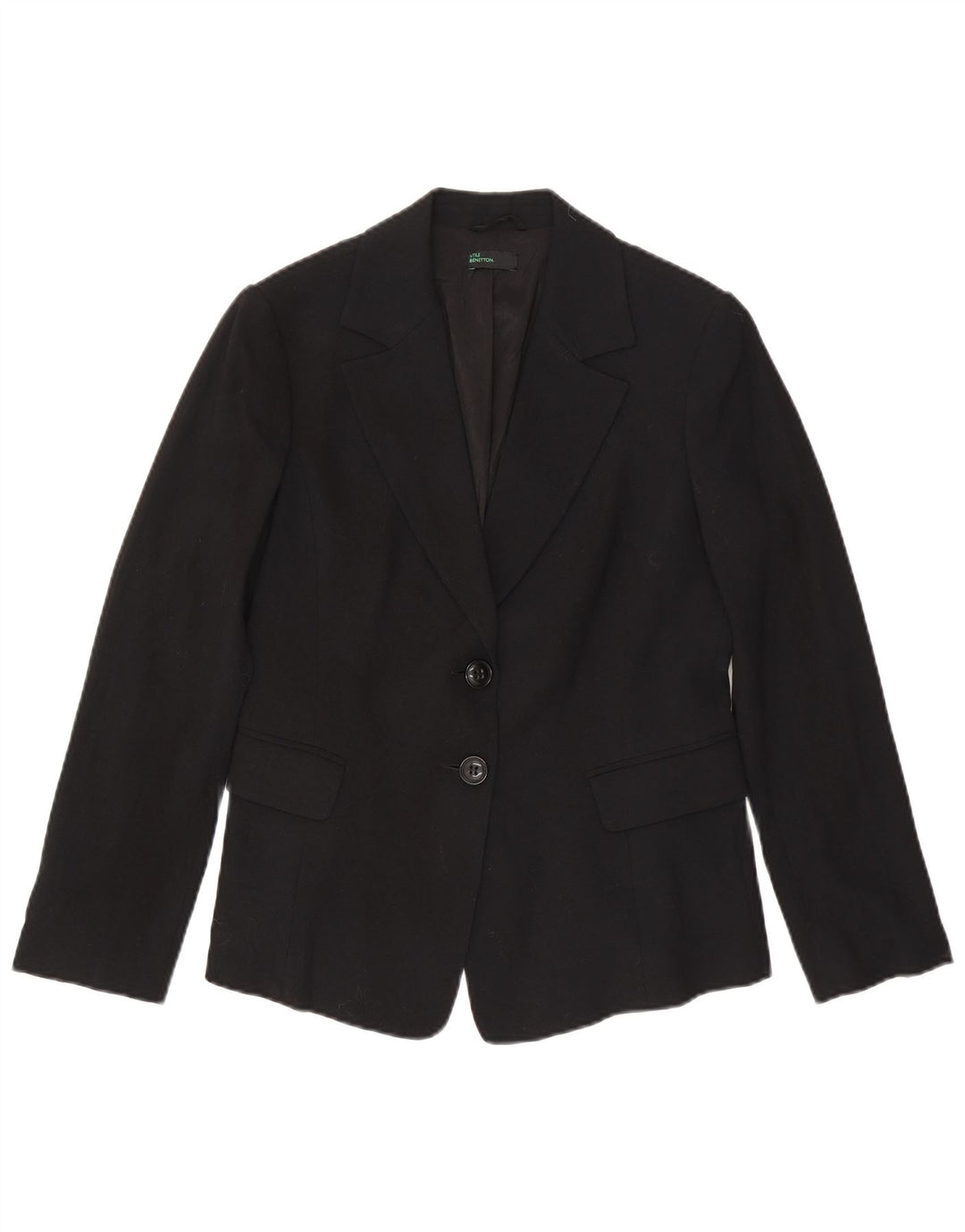 Benetton Damen 2-Knopf-Blazerjacke IT 46 Large Schwarze Viskose