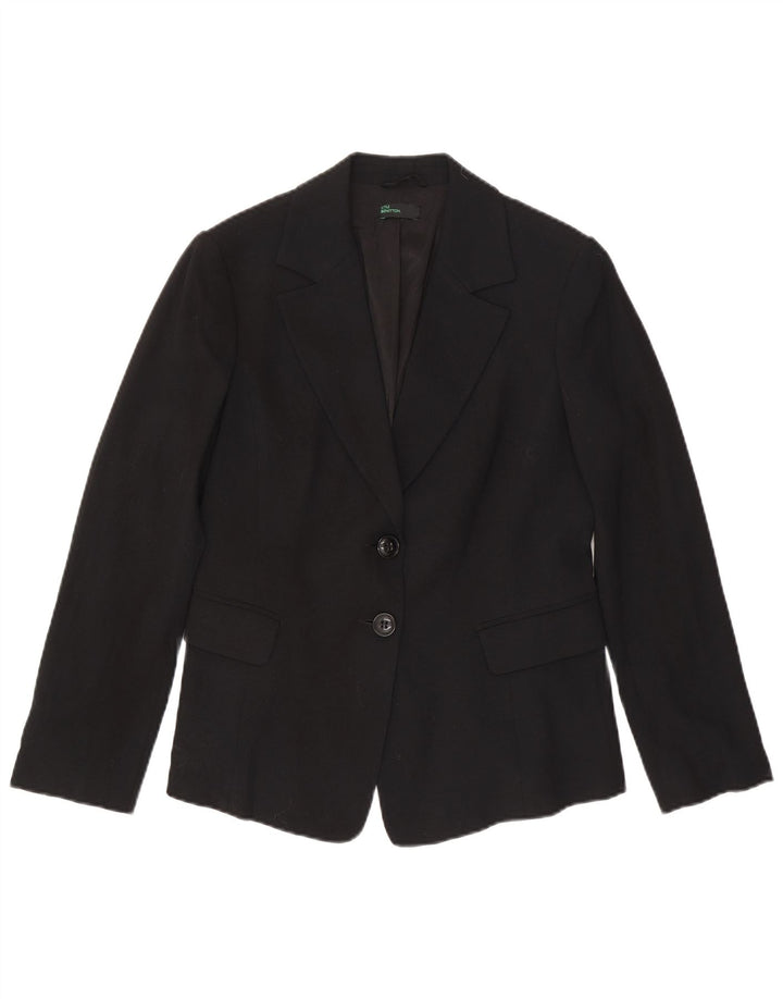 Benetton Damen 2-Knopf-Blazerjacke IT 46 Large Schwarze Viskose