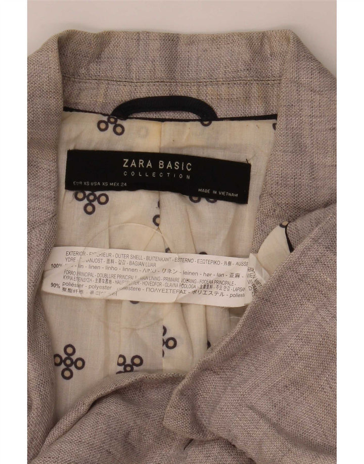 Zara Damen 1-Knopf-Blazerjacke UK 6 XS Graues Leinen