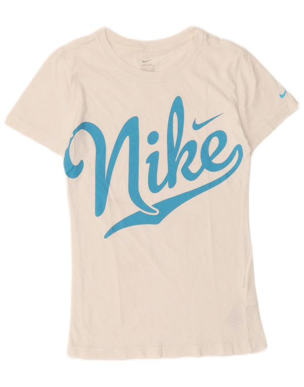 Nike Womens Graphic T-Shirt Top UK 8/10 Small Weiße Baumwolle