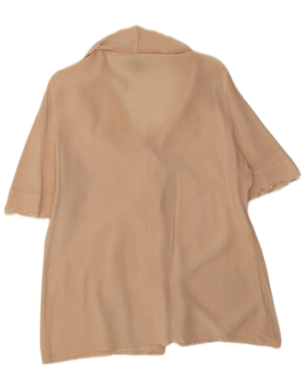 Vintage Damen Kurzarm-Oversize-Hemdbluse IT 44 Mittelbeige Seide