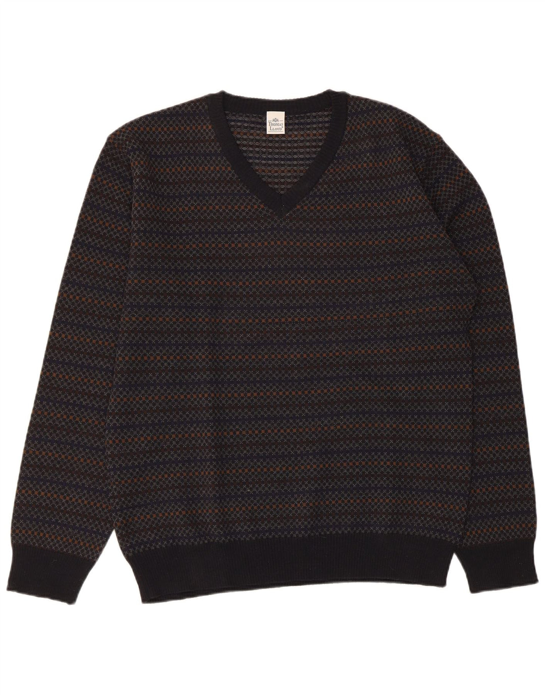 THOMAS LLOYD Herren-Pullover mit V-Ausschnitt, Größe 48, mittelmarineblau gestreift