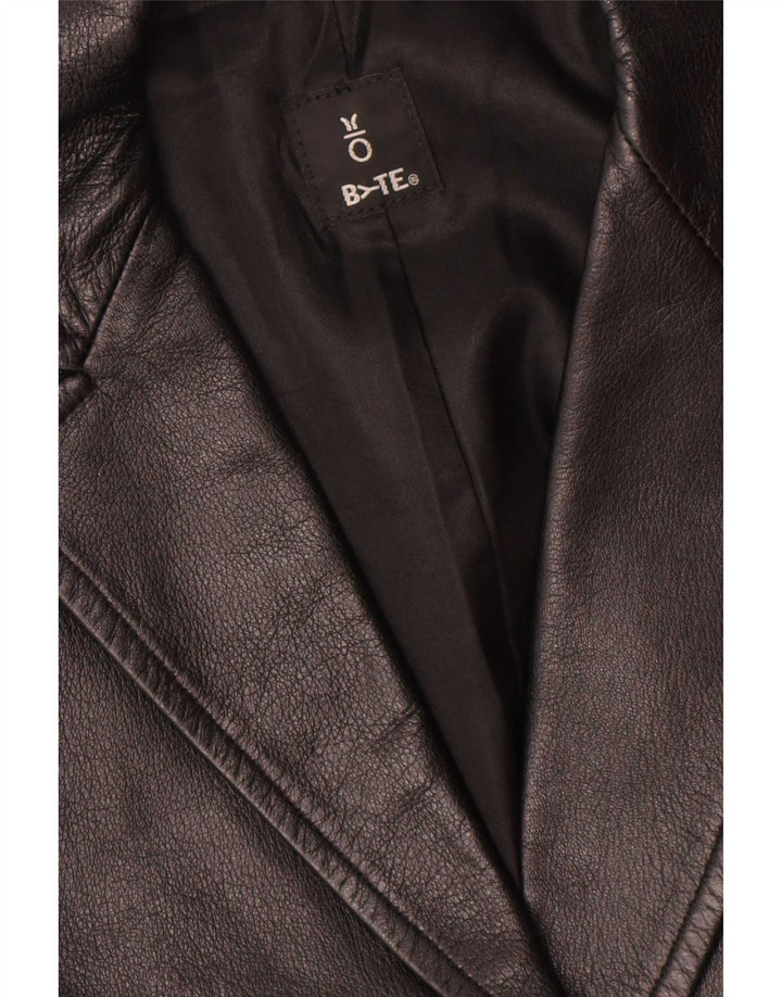 Vintage Damen 1 Knopf Leder Blazer Jacke UK 14 Mittelschwarzes Leder