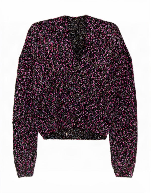 Vintage Damen Cardigan Pullover UK 14 Medium Schwarz meliert