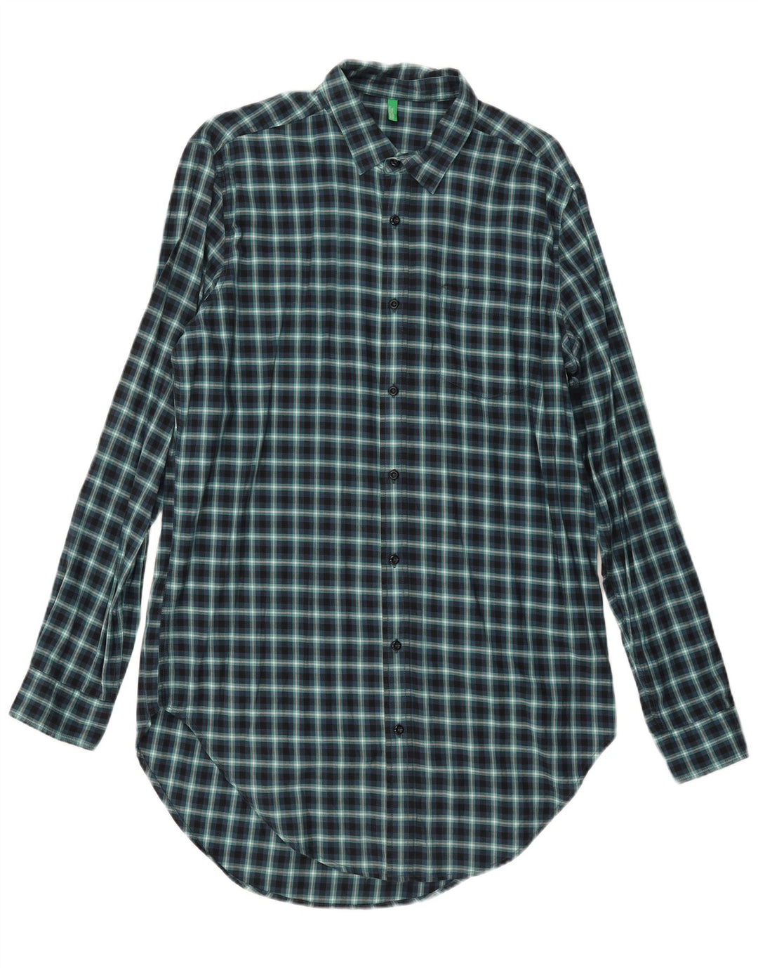Benetton Herren-Flanellhemd, groß, marineblau, kariert