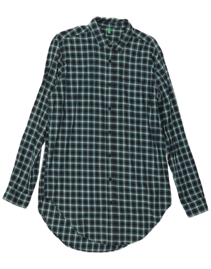 Benetton Herren-Flanellhemd, groß, marineblau, kariert