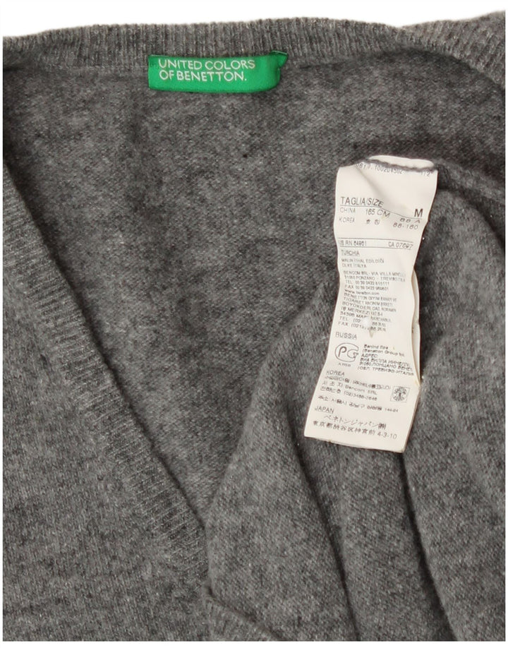 Benetton Womens V-Neck Jumper Sweater UK 12 Medium Grey Wool