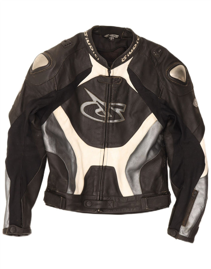 Giudici Herren Graphic Racing Jacke UK 36 Small Schwarzes Colourblock-Leder