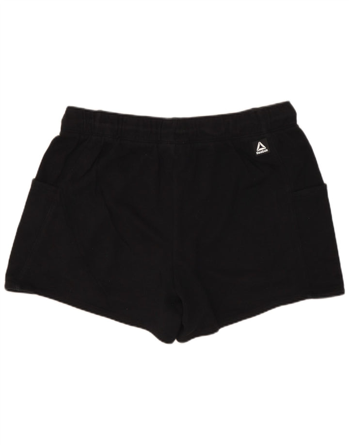 REEBOK Damen Sportshorts UK 14 Große schwarze Baumwolle