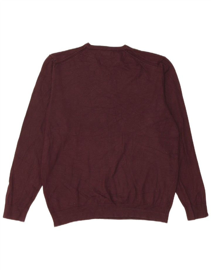 Zara Herren-Pullover mit V-Ausschnitt, groß, bordeauxrote Viskose