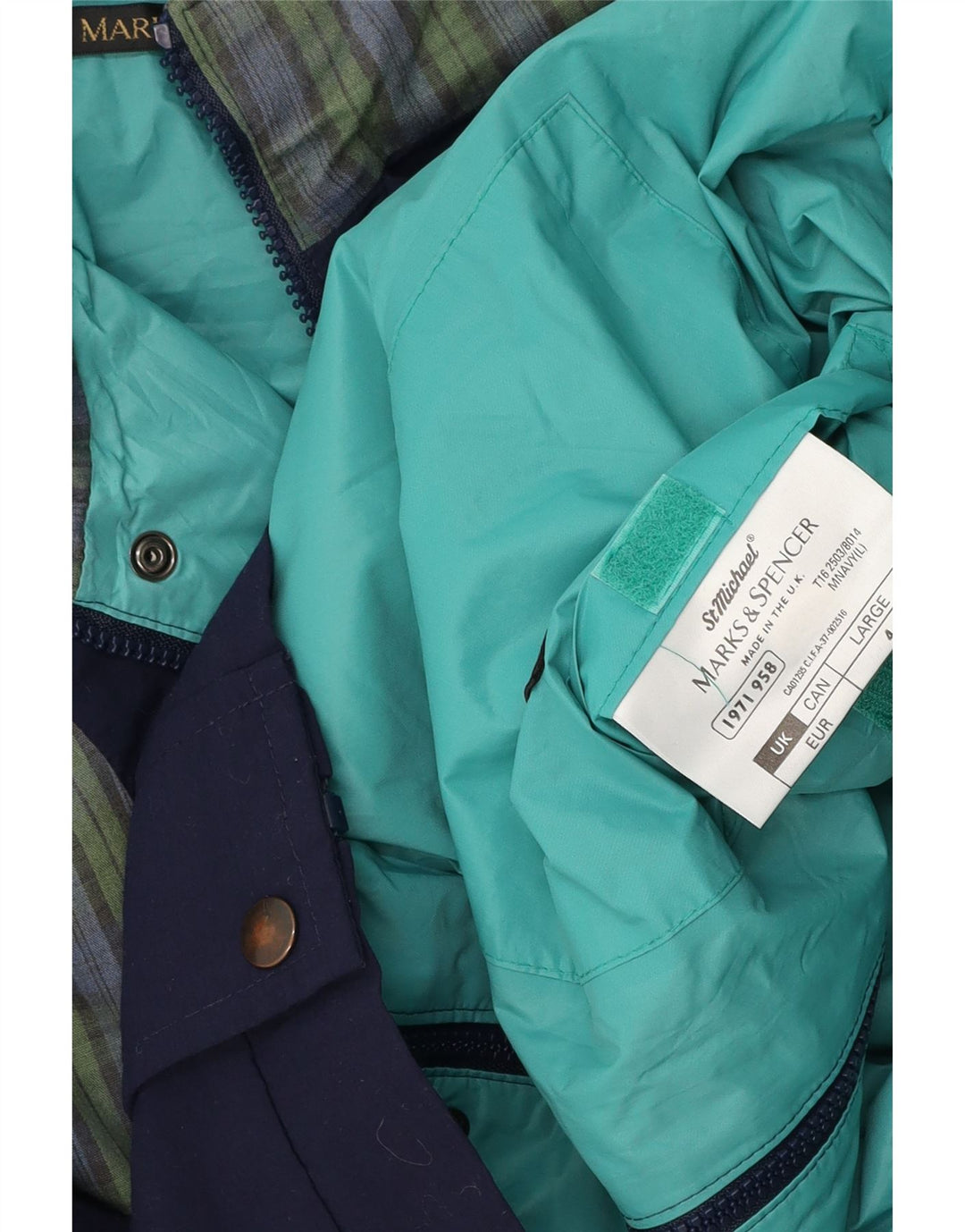 MARKS & SPENCER Herren Bomberjacke UK 40 Großes marineblau kariertes Polyamid
