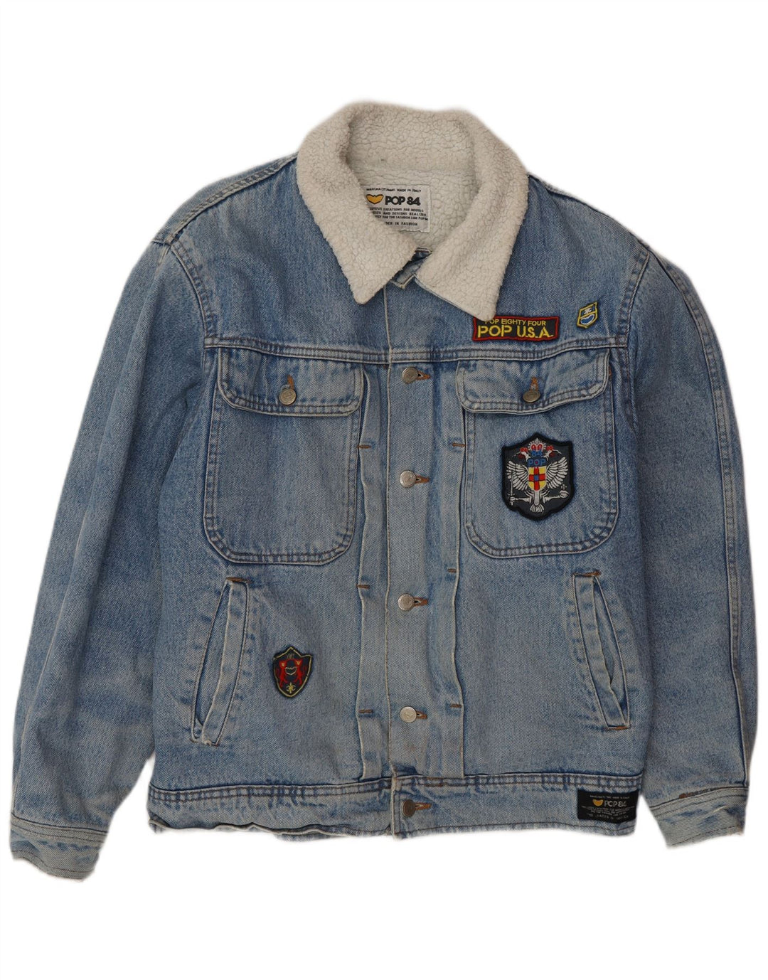 POP 84 Herren Denim Sherpa Jacke UK 38 Mittelblau