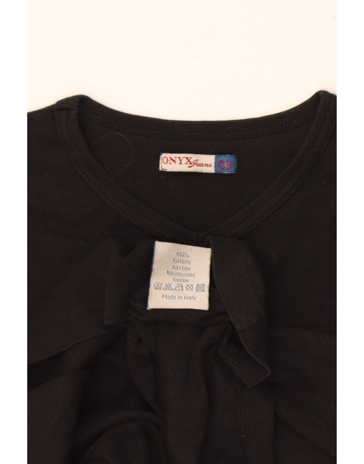 Onyx Damen Crop Top Langarm UK 14 Große schwarze Baumwolle