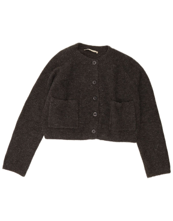 Zara Damen Crop Oversized Cardigan Pullover UK 10 Small Grau Acryl