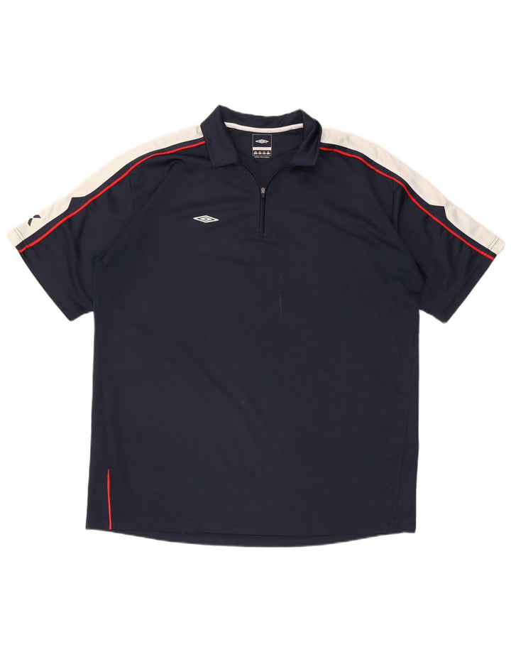 Umbro Herren-Poloshirt mit Reißverschluss, 2XL, Marineblau, Farbblock-Polyester