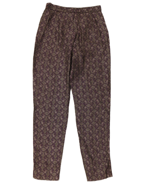 Vintage Damen High Waist Tapered Freizeithose W24 L26 Lila Paisley
